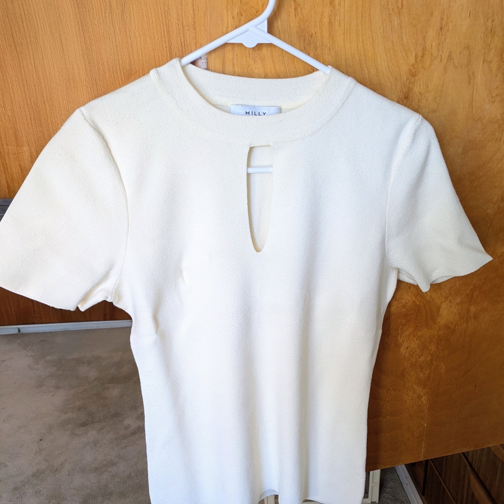 Milly Women's Ivory Short Sleeve Sweater